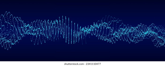 Futuristic digital wave. Dark cyberspace. Vector abstract wave with dots . White moving particles on a blue background.