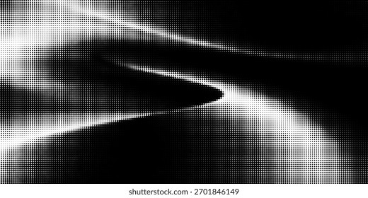 Futuristic digital wave with dots. Dark cyberspace. Abstract music background. Big data visualisation with particle flow. 3d rendering.