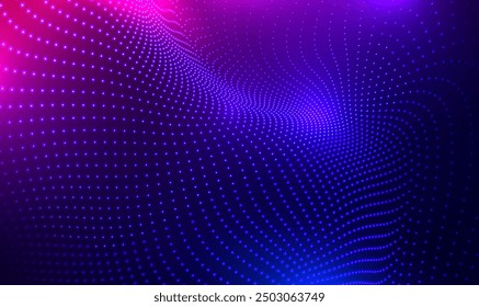 Futuristic digital waving 3d particle technology background. 3d wave point fractal grid science futuristic audio visualization. Sound grid. Hi-tech and big data. Technology or Science. Vector EPS10.