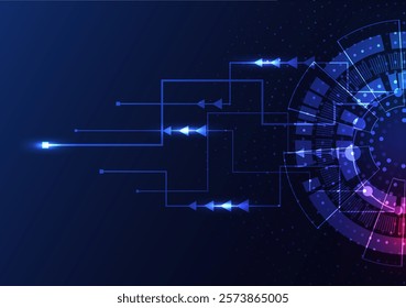 futuristic, digitally  line glowing with blue and pink light against a dark background.