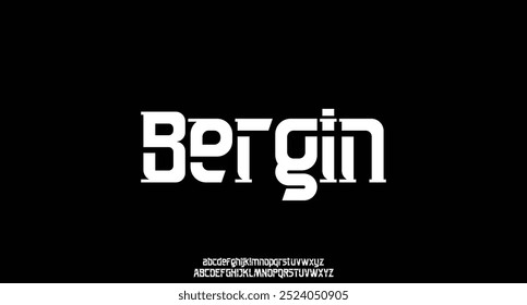 Futuristic display font design, alphabet, character set, typography, letters and numbers