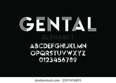 Futuristic display font design, alphabet, character set, typography, letters and numbers
