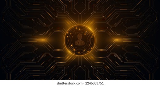 Futuristic display for user interface with glowing cpu board. Storage of network user data. UI and UX design. Hi-tech background. Vector illustration. EPS 10