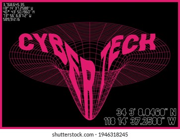 Futuristic distorted cyber tech slogan print with 3d effect pink neon grid illustration for man - woman tee t shirt or sweatshirt - poster