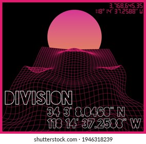Futuristic divisionslogan print with 3d effect pink neon grid illustration for man - woman tee t shirt or sweatshirt - poster