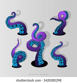 Futuristic DIY set with colorful tentacles of an octopus frame, ocean motive flat cute cartoon illustration for web and print, cute decoration. 