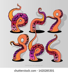 Futuristic DIY set with colorful tentacles of an octopus frame, ocean motive flat cute cartoon illustration for web and print, cute decoration. 