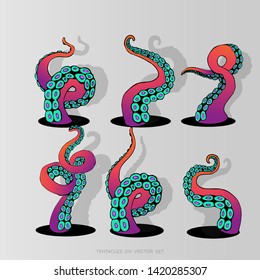 Futuristic DIY set with colorful tentacles of an octopus frame, ocean motive flat cute cartoon illustration for web and print, cute decoration. 