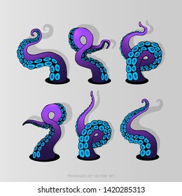 Futuristic DIY set with colorful tentacles of an octopus frame, ocean motive flat cute cartoon illustration for web and print, cute decoration. 