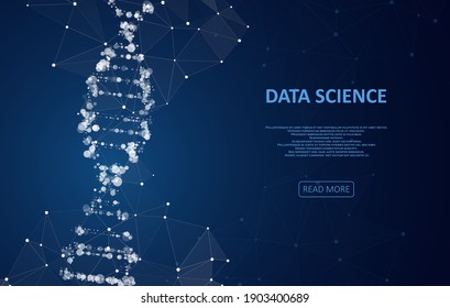 Futuristic DNA concept structure illustration. Genom map with glittering dust of lights. Science template for your design. 