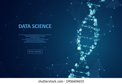 Futuristic DNA concept structure illustration. Genom map with glittering dust of lights. Science template for your design. 