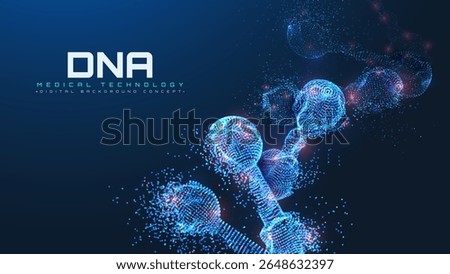 Futuristic DNA Molecule, Blue Gene Helix Mesh, Medical Technology Abstract Scene, Helix Biotechnology Genetically Modified with Artificial Intelligence.