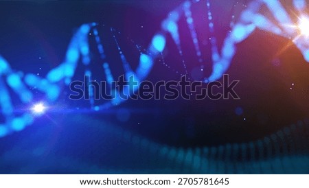 Futuristic DNA strand made of glowing particles. Concept of genetic engineering biotechnology and digital science data. Genomic sequence medical research background. AI tech Innovation vector backdrop
