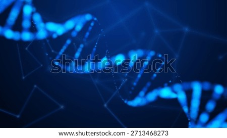 Futuristic DNA strand made of glowing particles. Concept of genetic engineering biotechnology and digital science data. Genomic sequence medical research background. AI tech Innovation vector backdrop