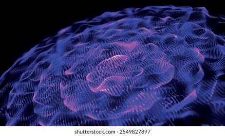 Futuristic dot particle wave. Sound waves visualization. Space flower. Dark background. Technology or science banner. Abstract digital 3D wave. Vector illustration.