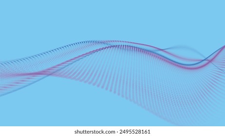 Onda de puntos futurista. Onda de partículas digitales Abstractas. Tecnología de fondo. Onda musical de colores. Fondo claro. Fondo digital con curvas suaves y onduladas. Ilustración vectorial 3D