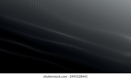 Onda de puntos futurista. Onda de partículas digitales Abstractas. Tecnología de fondo. Onda musical en blanco y negro. Fondo oscuro. Fondo digital con curvas onduladas suaves. Ilustración vectorial 3D
