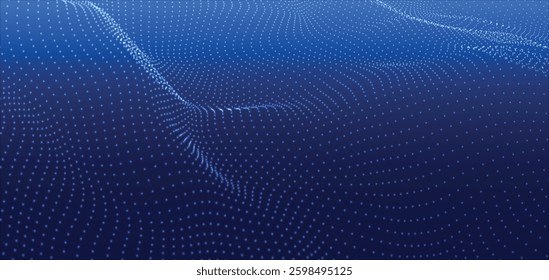Futuristic dot wave. Abstract digital particle wave. Technology background. Colored musical wave. Light background. Digital background with smooth, wavy curves. 3D vector illustration