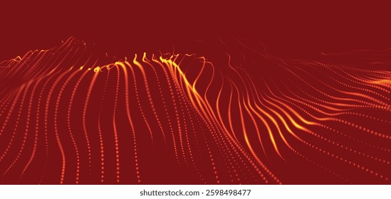 Futuristic dot wave. Abstract digital particle wave. Technology background. Colored musical wave. Light background. Digital background with smooth, wavy curves. 3D vector illustration