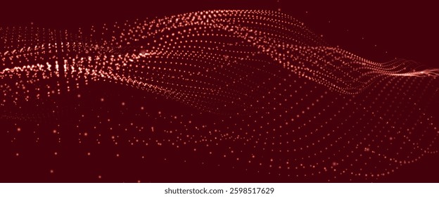 Futuristic dot wave. Abstract digital particle wave. Technology background. Colored musical wave. Dark background. Digital background with smooth, wavy curves. 3D vector illustration