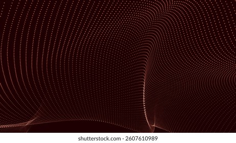 Futuristic dot wave. Abstract digital particle wave. Technology background. Colored musical wave. Dark background. Digital background with smooth, wavy curves. 3D vector illustration