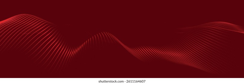 Futuristic dot wave. Abstract digital particle wave. Technology background. Colored musical wave. Digital background with smooth, wavy curves. 3D vector illustration