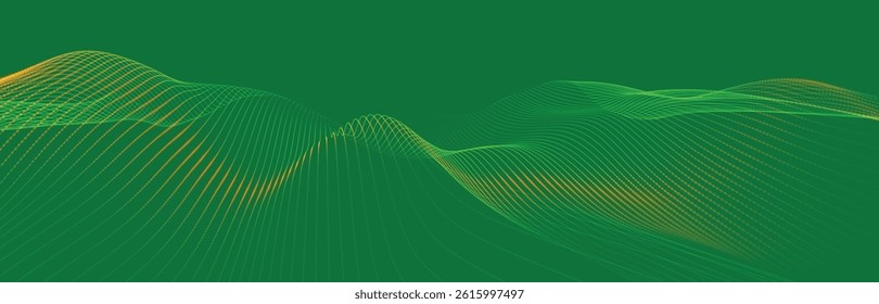 Futuristic dot wave. Abstract digital particle wave. Technology background. Colored musical wave. Light background. Digital background with smooth, wavy curves. 3D vector illustration
