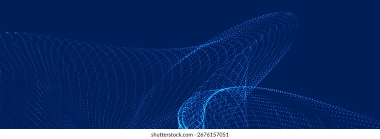 Futuristic dot wave. Abstract digital particle wave. Technology background. Colored musical wave. Light background. Digital background with smooth, wavy curves. 3D vector illustration