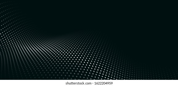 Futuristic dot wave. Vector illustration. Abstract background of dynamically moving particles. 3d