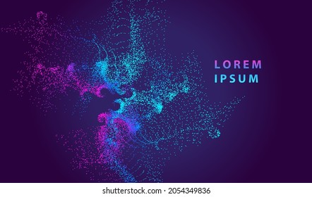Futuristic dots glowing abstract background. Neon particles shapes design. Digital technology vector