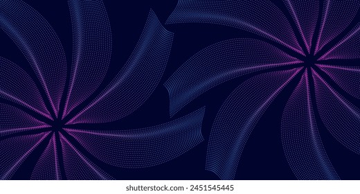 Futuristic dots pattern on dark background. Colored music wave. Big data. Technology or Science Banner.