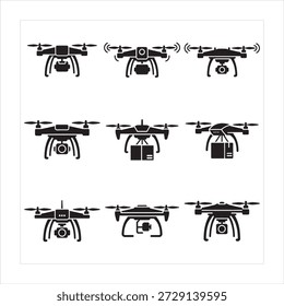 Ícone de drone futurista definido com fundo branco