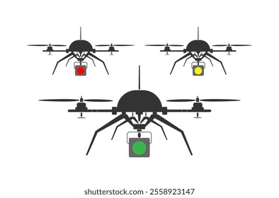 Futuristic Drones Technology. Unidentified flying object, UFO uap, unidentified aerial phenomenon, vector isolated on white background 