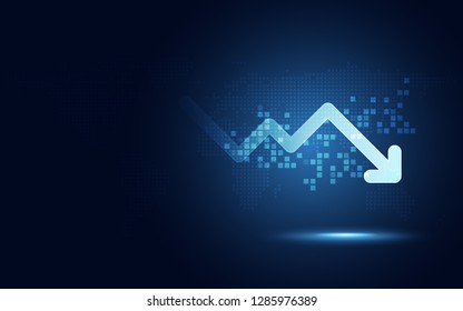 Futuristic drop arrow chart digital transformation abstract technology background. Big data and business growth currency stock and investment economy . Vector illustration