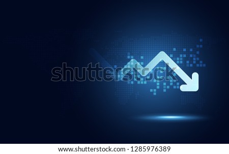 Futuristic drop arrow chart digital transformation abstract technology background. Big data and business growth currency stock and investment economy . Vector illustration