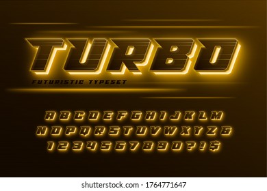 Futuristic dynamic alphabet, extra glowing space design, creative characters set. Vector illustration