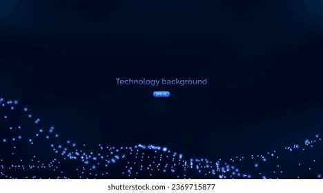 Futuristic dynamic background with swirling digital wave particle. Abstract nanotechnology flow science background concept.