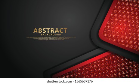 Futuristic and dynamic dark red combine black color, overlap layers background with glitters effect. Realistic dots on textured dark background