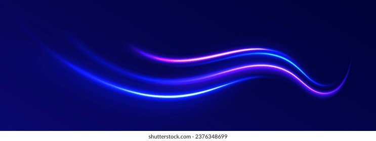 Futuristic dynamic motion technology. Blue shiny lines effect vector background. Glow vector circle. Futuristic wave flash, neon spiral. Purple glow wave swirl, impulse cable lines. 