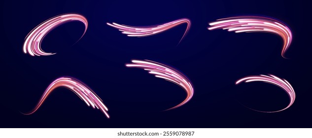 Futuristic dynamic motion technology blue glowing lines air flow effect.  Png racing cars dynamic flash effects city road with long exposure. Horizontal speed lines connection vector background. 