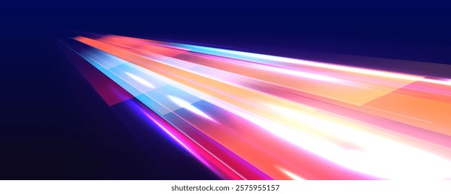 Futuristic dynamic motion technology blue glowing lines air flow effect. High-speed light line in the form of a road and a highway in a night city.	