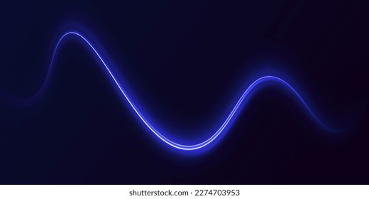 Tecnología de movimiento dinámico futurista. Fondo de líneas brillantes de color neón, efecto de trazas de luz de alta velocidad. Giro violeta de onda brillante, líneas de cable de impulso.