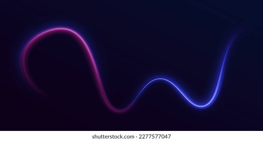 Futuristic dynamic motion technology. Neon color glowing lines background, high-speed light trails effect. Purple glowing wave swirl, impulse cable lines.