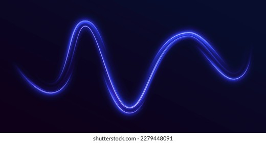 Futuristic dynamic motion technology. Neon color glowing lines background, high-speed light trails effect. Purple glowing wave swirl, impulse cable lines.