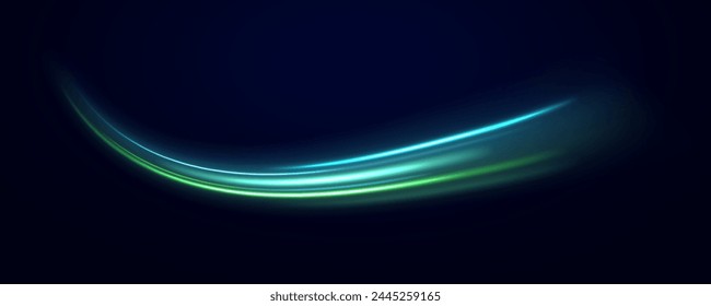 Futuristic dynamic motion technology. Neon color glowing lines background, high-speed light trails effect. Light and stripes moving fast over dark background.	
