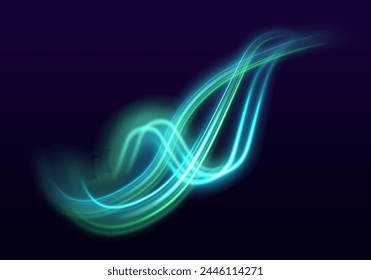 Tecnología de movimiento dinámico futurista. Fondo de líneas brillantes de color de neón, efecto de rastros de luz de alta velocidad. Luz y rayas que se mueven rápidamente sobre fondo oscuro.	
