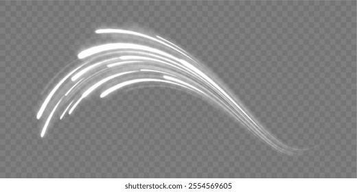 Futuristic dynamic motion technology. Png, neon, line, blur, beam, ray, abstract, energy. Neon color glowing lines background, Glowing wave swirl, impulse cable lines. High-speed light trails effect. 