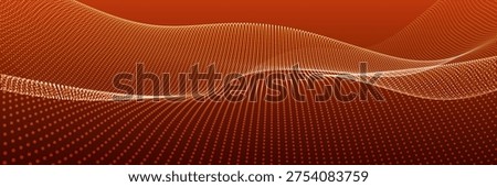 Futuristic dynamic wave. Abstract background of moving particles. Colorful music wave. Banner dedicated to technology or science. Digital technologies. 3D vector illustration.