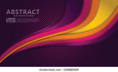 Futuristic and dynamic wave abstract overlap layer on dark purple pattern background. Texture with element decoration.