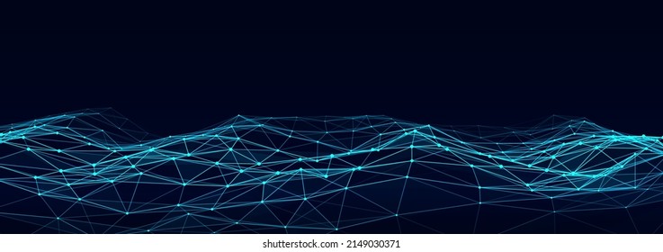 Onda dinámica futurista con puntos y línea. Concepto de tecnología de ondas inteligentes. Grandes visualizaciones de datos. Conexiones de red. Ilustración vectorial para el sitio web.